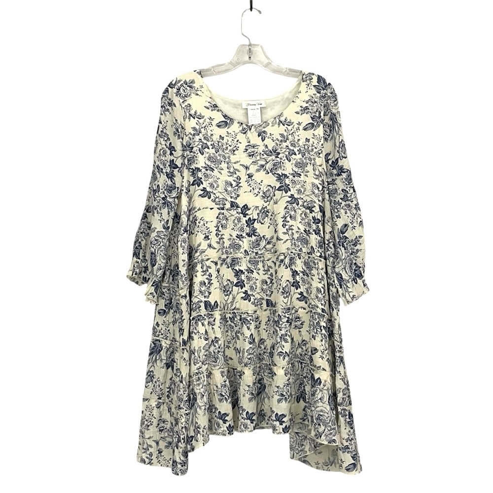 Paisley Vine Whimsical Blue Floral Tiered Swing Tunic Dress Size Large